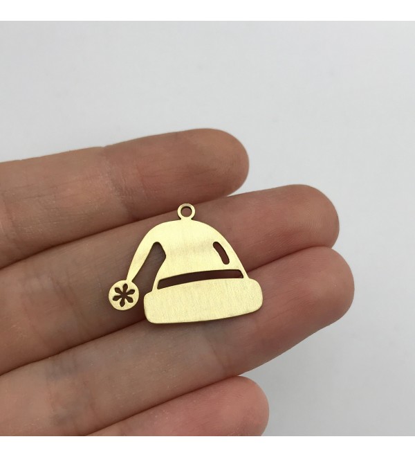 Raw Brass Santa Hat Charm, Brass Christmas Charms, Christmas Hat Charm, Brass Earring Charms, Laser Cut Jewelry Making Supplies RW-1451