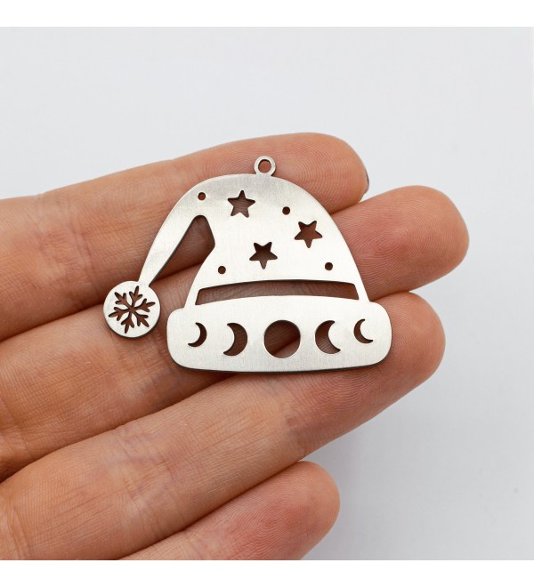 Stainless Steel Santa Hat Charm, Moon Phases on Hat Charm, Christmas Hat Charm, Earring Charms, Jewelry Making Supplies STL-3452