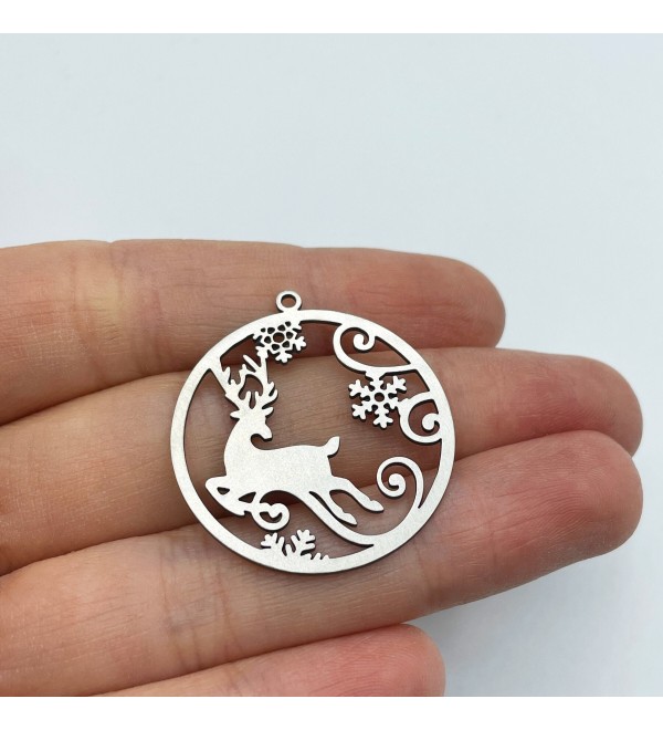 Stainless Steel Reindeer Charm, Deer Charm, Snowflake Charm, Christmas Charms, Holiday Charms, Winter Charms, Jewelry Supplies STL-3444