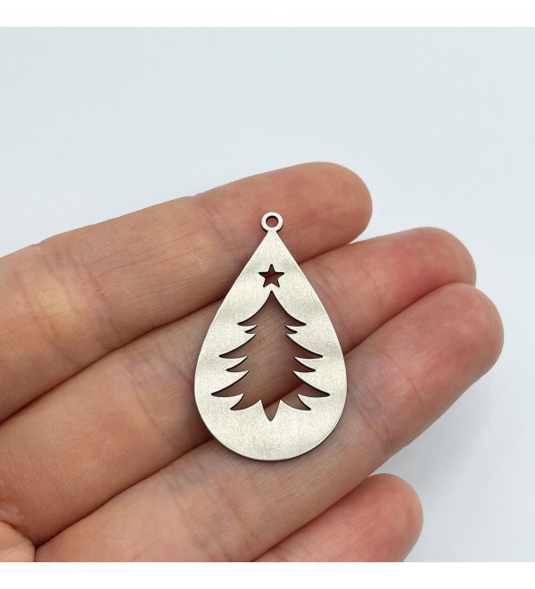 Stainless Steel Christmas Tree Charm, Drop Earring Charm, Christmas Charms, Christmas Findings Laser Cut Jewelry Supplies STL-3435