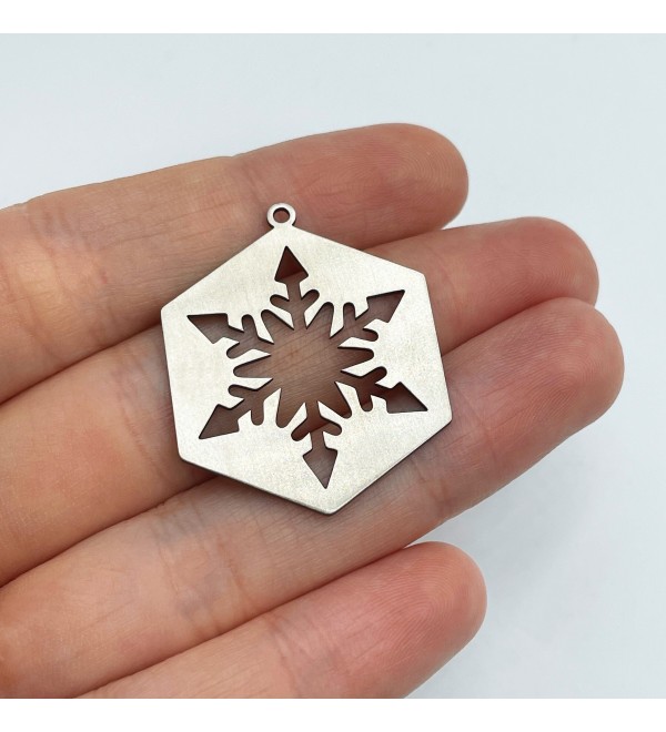 Stainless Steel Snowflake Charm, Snowflake Pendant, Christmas Charms, Winter Charms, Christmas Cabochons, Holiday Charms STL-3412