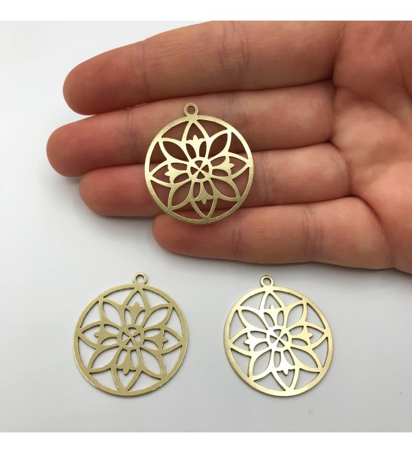 Raw Brass Mandala Charm, Mandala Necklace Pendant, Floral Mandala Charm, Geometric Mystical Charm, Laser Cut Jewelry Charms RW-1034