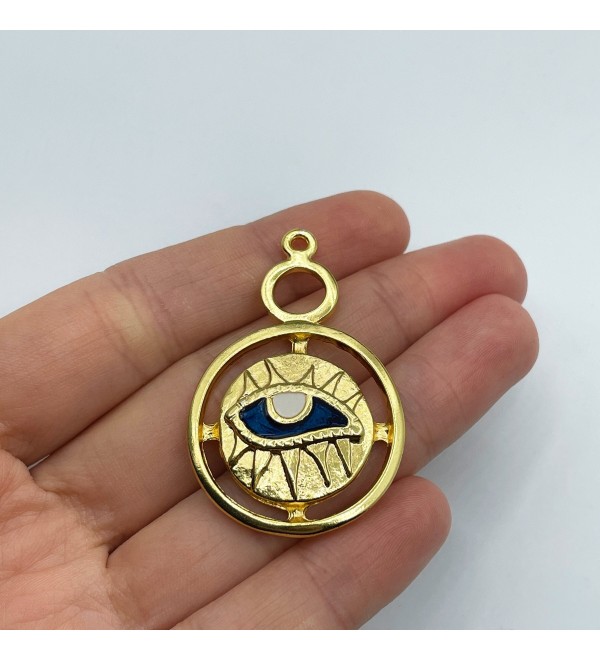 Gold Plated Evil Eye Charm, Gold Tone Enamel Evil Eye Charm, Protection Charm Evil Eye Pendants Gold Plated Jewelry Supplies GLD-1097