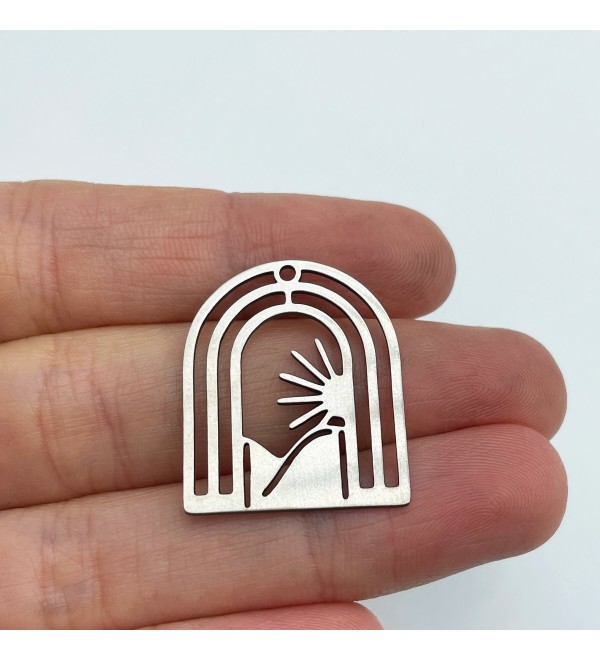 Stainless Steel Rainbow Sun Domed Charm Pendant, Sun Mountain Arch Charm Pendant Geometric Laser Cut Steel Earring Supplies STL-3118