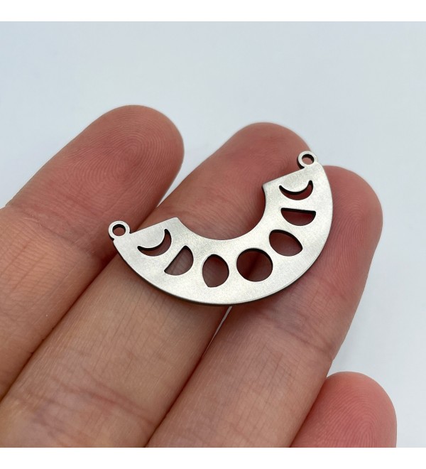 Stainless Steel Semi Circle Moon Phases Connector, Moon Phases Charm, Laser Cut Half Moon Crescent Connector Charm Pendant STL-3097