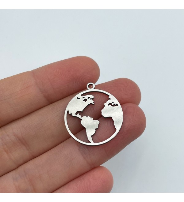 Stainless Steel World Map Pendant, World Charm, Globe Necklace Charm, Earring Charms, Globetrotter Charm, Jewelry Supplies STL-3008