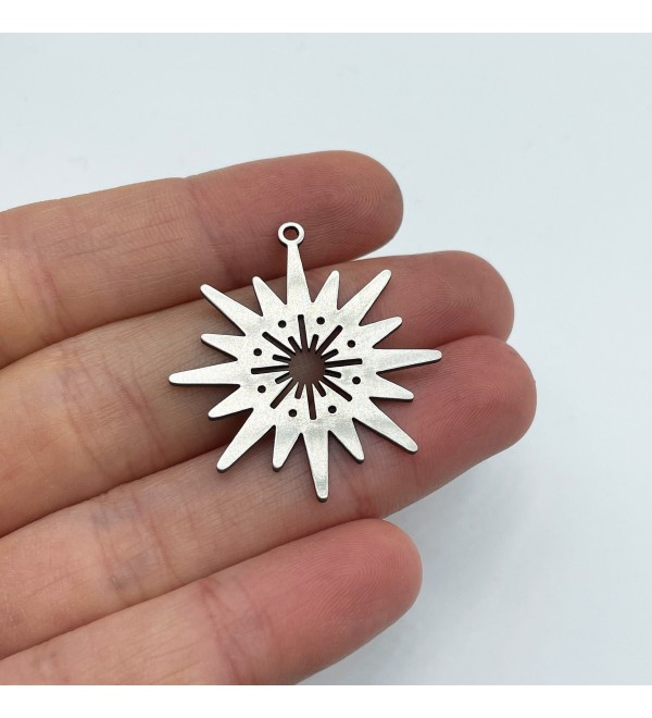 Stainless Steel North Star Pole Star Starburst Sunburst Charm Pendant, North Star Sunburst Earring Charm, Jewelry Supplies STL-3149