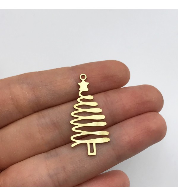 Raw Brass Christmas Tree Charm, Tree Pendant, Brass Christmas Charms, Brass Charms for Jewelry Making, Earring Charms Findings RW-1464