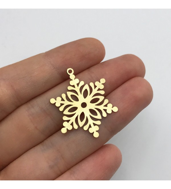 Raw Brass Snowflake Charm, Snowflake Pendant, Winter Charms, Christmas Charms, DIY Charms, Laser Cut Jewelry Supplies RW-1458