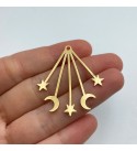 Shiny Gold Plated Crescent Moon and Stars Earring Charm Pendant, Moon and Stars Charm, Laser Cut Celestial Earring Findings GLD-1004