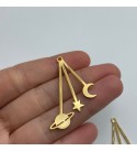 Shiny Gold Plated Planet Saturn Star Crescent Moon Earring Charm, Celestial Charms for Earring Making, Dangle Moon Saturn Star CharmGLD-1213