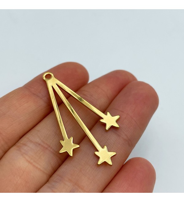 Shiny Gold Plated Triple Star Drop Earring Charm, Star Pendant, Star Bar Charm, Celestial Charms, Brass Findings, Jewelry Supplies GLD-1214