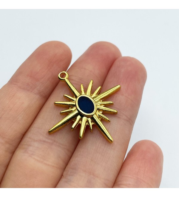 Gold Plated Enamel Star Charm, Star Pendant, Gold Tone North Star Charm, Gold Necklace Pendants Jewelry Making Supplies GLD-1099