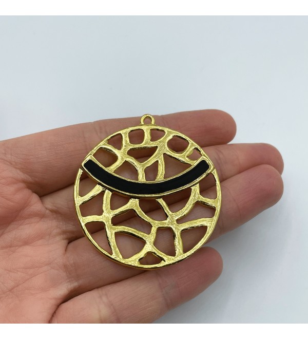 Gold Plated Large Round Pendant, Gold Enamel Geometric Pendant, Gold Tone Round Charm, Gold Plated Jewelry Supplies GLD-1093