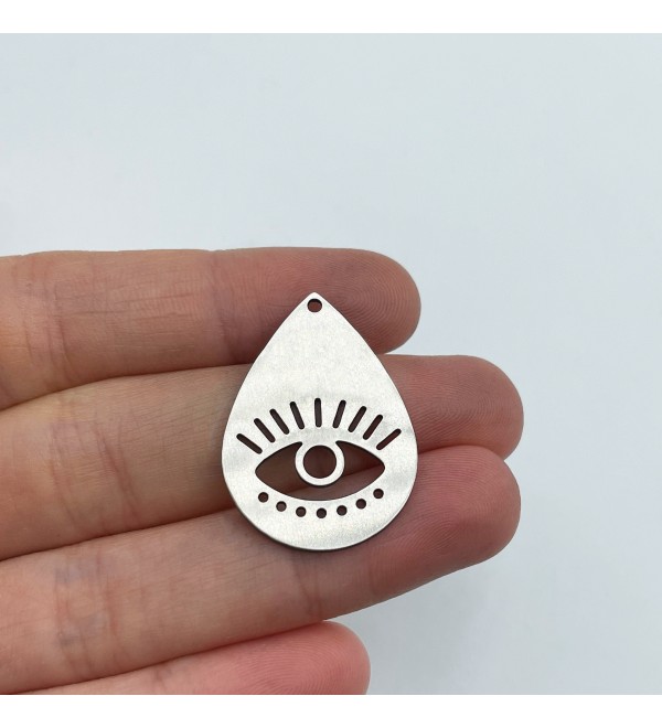 Stainless Steel Drop Shaped Evil Eye Charm Pendant, Evil Eye Drop Earring Charm, Laser Cut Earring Findings, Jewelry Supplies STL-3036