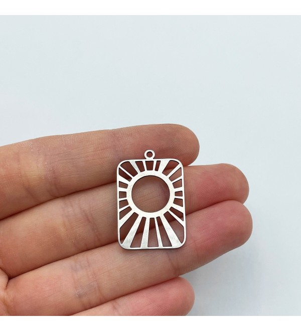 Stainless Steel Rectangle Sun Charm, Geometric Sun Pendant, Celestial Charms for Jewelry Making, Laser Cut Jewelry Supplies STL-3305