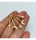 Shiny Gold Plated Crescent Moon and Stars Earring Charm Pendant, Moon and Stars Charm, Laser Cut Celestial Earring Findings GLD-1004