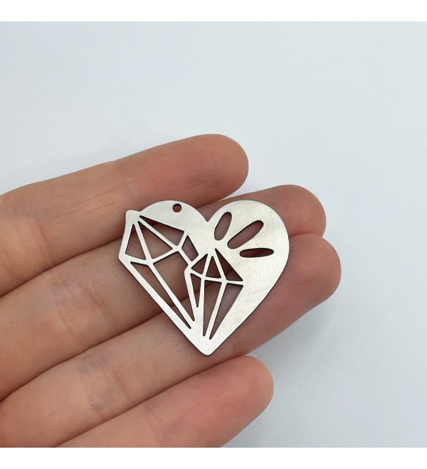 Stainless Steel Heart Charm, Heart Pendant, Crystal Charm, Steel Earring Charms, Steel Findings, Laser Cut Jewelry Supplies STL-3390