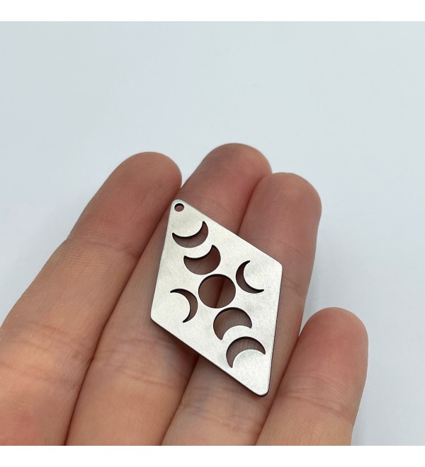 Diamond Stainless Steel Moon Phases Charm, Rhombus Moon Pendant, Lunar Phase Charm, Laser Cut Jewelry Making Supplies STL-3393