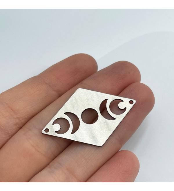 Diamond Stainless Steel Moon Phases Charm, Moon Pendant, Moon Connector Charm, Earring Findings, Laser Cut Jewelry Supplies STL-3394