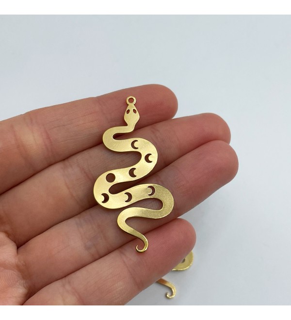 Shiny Gold Plated Snake Charm, Snake Pendant, Moon Phases on Snake Earring Charm, Snake Necklace Charm, Laser Cut Jewelry Supplies GLD-1215