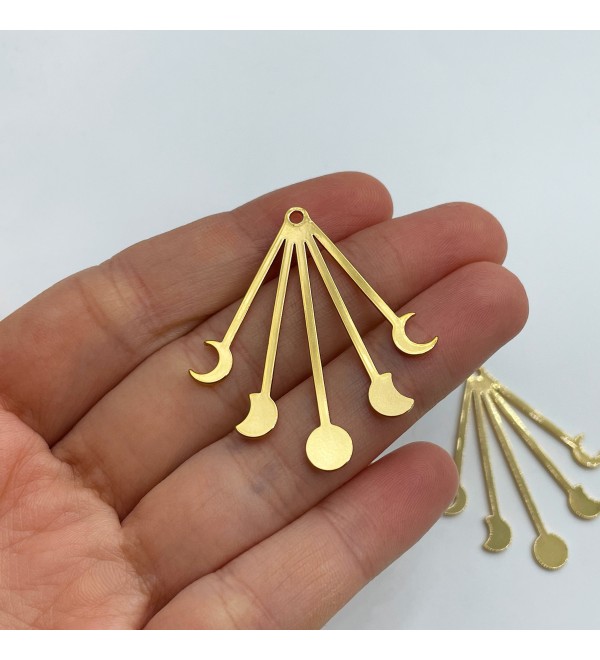 Shiny Gold Plated Moon Phases Earring Charm, Moon Phase Pendant, Geometric Crescent Moon Phase Connector, Celestial Earring Charms GLD-1210