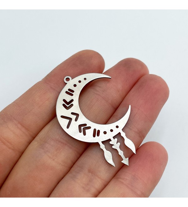 Stainless Steel Crescent Charm, Moon Charm Pendant, Dream Catcher Charm, Geometric Charms, Laser Cut Jewelry Making Supplies STL-3382