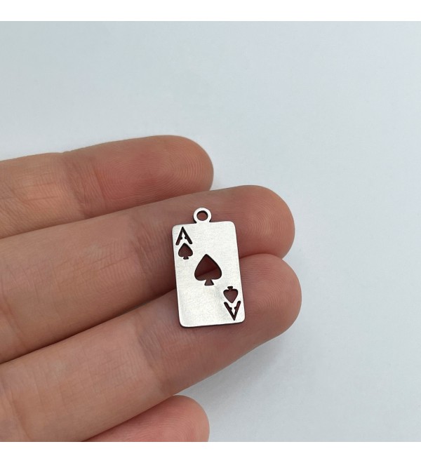 Stainless Steel Tiny Playing Cards Charm, Ace of Hearts Charm, Playing Card Pendant, Ace Charm, Laser Cut Jewelry Supplies STL-3282