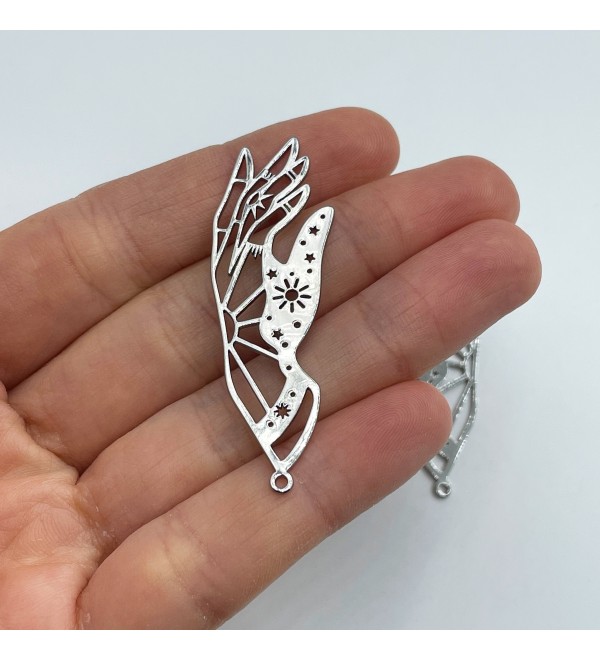 Rhodium Plated Hand Charm, Hand Pendant, Celestial Hand Charm, Hamsa Charm, Mystical Charms, Laser Cut Jewelry Making Supplies GLD-3350