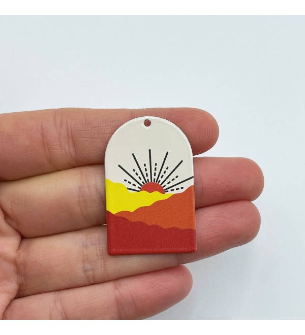 Colored Stainless Steel Domed Sunset Charm, Sun Charm, Sun Pendant, D Sun Mountain Charm, Earring Charms, Jewelry Supplies PTD-1012