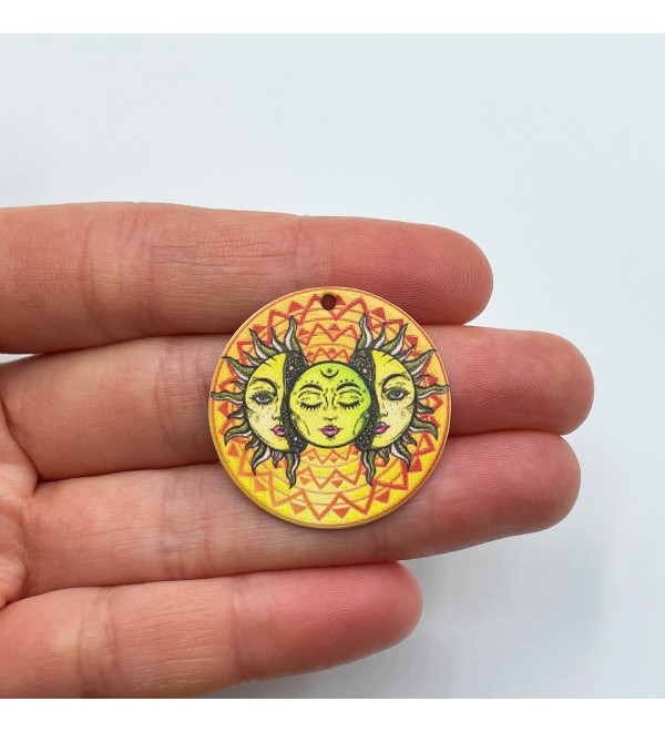 Colored Stainless Steel Sun Charm, Sun Pendant, Sun and Moon Charm, Celestial Psychedelic Hippie Boho Sun and Moon Charm PTD-1018