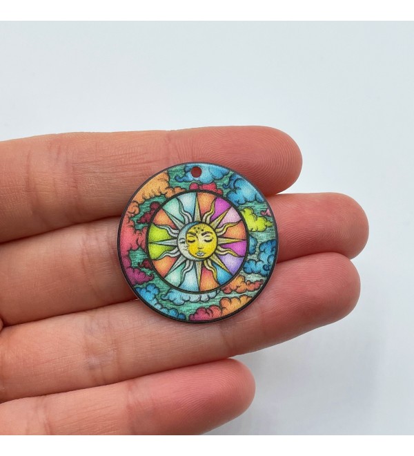 Colored Stainless Steel Sun Charm, Sun Pendant, Sun and Moon Charm, Celestial Psychedelic Hippie Bohemian Sun and Moon Charm PTD-1021