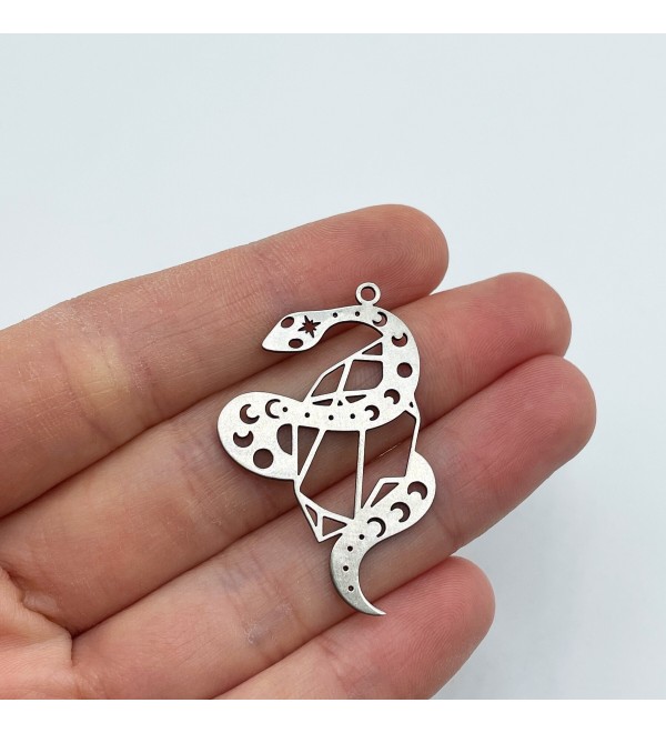 Stainless Steel Snake Charm, Snake Pendant, Crystal Snake Moon Phases Charm ,Mystical Witchcraft Witchy Celestial Charms STL-3346