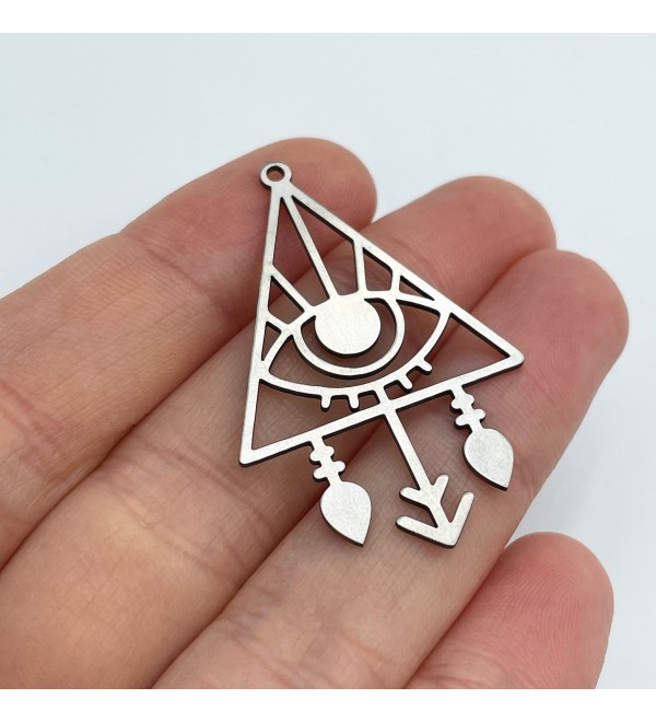 Stainless Steel Geometric Eye Charm, Tribal Eye Pendant, Drop Triangle Charm, Geometric Charms, Jewelry Making Supplies STL-3381