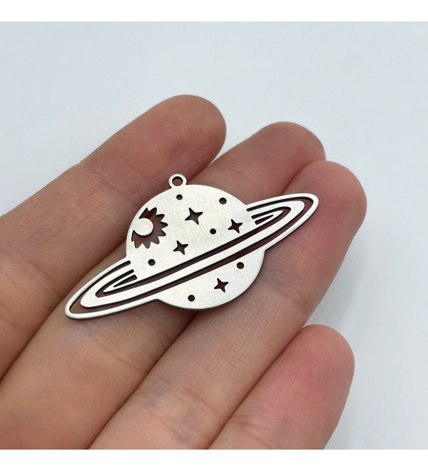 Stainless Steel Saturn Charm, Saturn Pendant, Planet Charm, Sun and Stars Charm, Earring Charms, Laser Cut Jewelry Supplies STL-3331