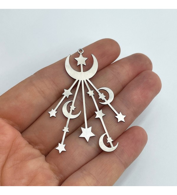 Stainless Steel Crescent Moon and Stars Earring Charm Pendant, Drop Dangle Celestial Earring Charm, Laser Cut Jewelry Supplies STL-3301