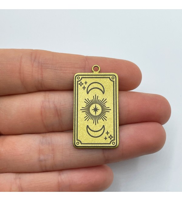 Colored Stainless Steel Tarot Card Charm, Sun Moon Star Charm, Mystical Witchcraft Witchy Celestial Charms Jewelry Supplies PTD-1026