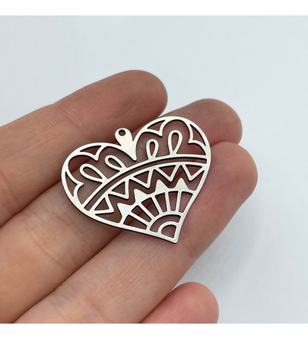 Stainless Steel Heart Charm, Cutout Heart Charm Pendant, Geometric Charms for Jewelry Making, Laser Cut Jewerly Supplies STL-3333