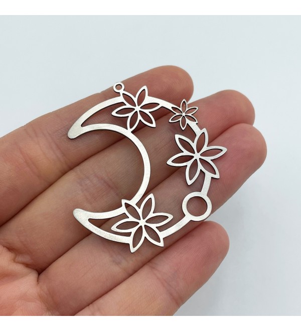 Stainless Steel Crescent Moon Charm, Crescent Flower Charm, Crescent Moon Earring Charm, Laser Cut Jewelry Making Supplies STL-3387