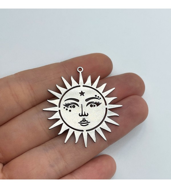 Stainless Steel Sun Charm, Sun Face Earring Charm, Celestial Sun Charm Pendant, Laser Cut Jewelry Supplies, Steel Findings STL-3337