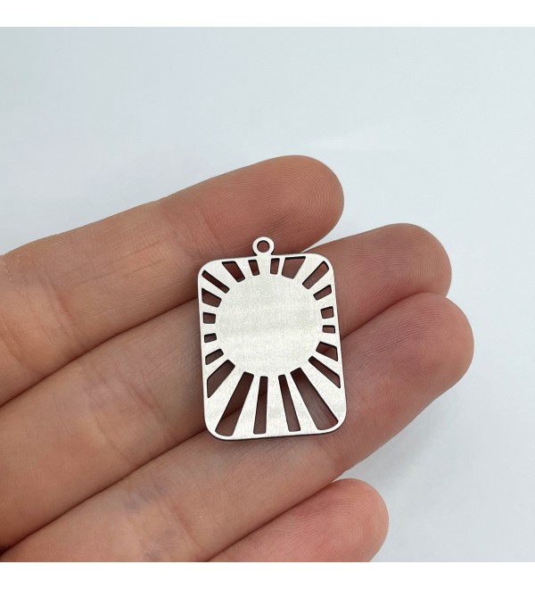 Stainless Steel Rectangle Sun Charm, Geometric Sun Pendant, Celestial Charms for Jewelry Making, Laser Cut Jewelry Supplies STL-3304