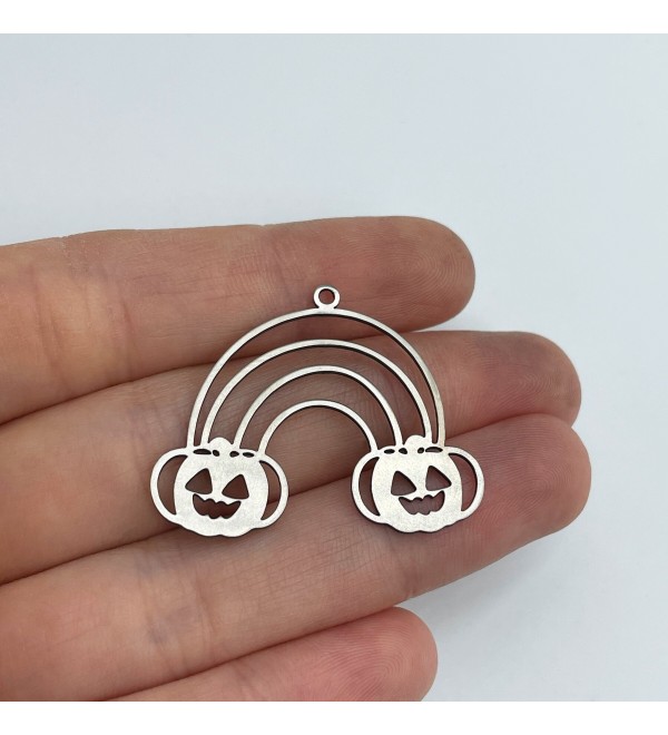 Stainless Steel Pumpkin Charm, Jack O Lantern Charm, Arch Pumpkin Charm, Halloween Charms Laser Cut Jewelry Making Supplies STL-3359