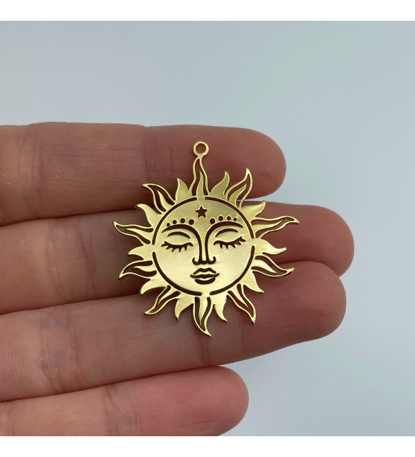 Shiny Gold Plated Sun Charm, Gold Sun Face Charm, Tribal Sun Charm for Jewelry Making, Celestial Sun, Laser Cut Jewelry Supplies GLD-1336