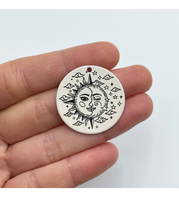 Colored Stainless Steel Sun Charm, Sun Pendant, Sun and Moon Charm, Celestial Boho Sun Charm, Moon Charm, Jewelry Supplies PTD-1010