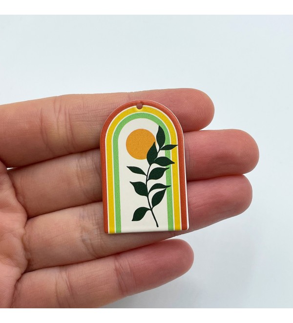 Colored Stainless Steel Landscape Charm, Domed Landscape Sun Plant Charm, Earring Charms, Jewelry Making Supplies PTD-1015