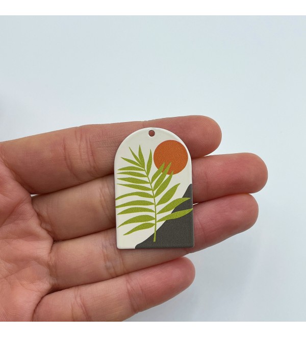 Colored Stainless Steel Landscape Charm, Domed Landscape Mountain Sun Plant Charm, Earring Charms, Jewelry Making Supplies PTD-1016