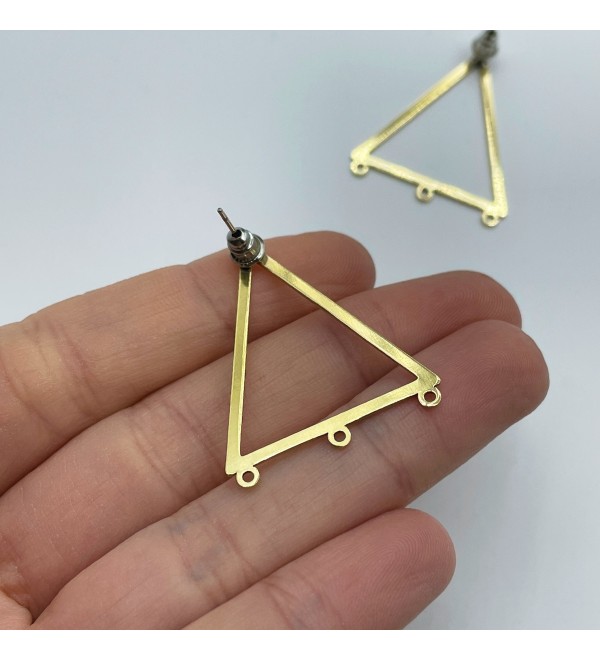 1 Pair Raw Brass Earring Studs, Large Triangle Earring Studs, Geometric Earring Stud, Earring Posts, Brass Connector, Jewelry Supplies RW-1468