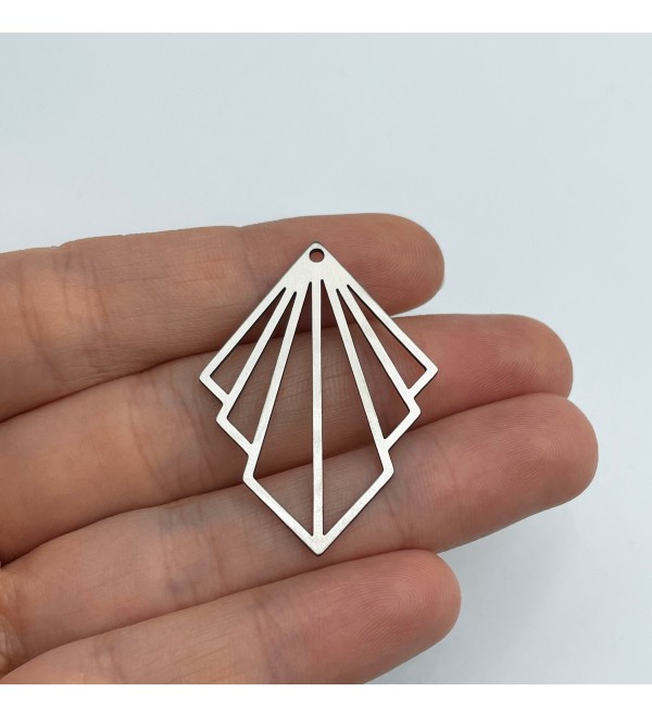 Stainless Steel Fan Shaped Charm, Geometric Earring Charm, Rhombus Dangle Pendant, Earring Connector, Laser Cut Steel Earrings STL-3490