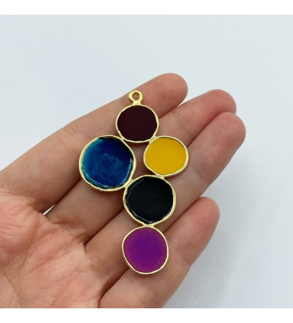 Shiny Gold Plated Multi Color Large Pendant, Gold Plated Necklace Charms, Gold Plated Enamel Necklace Pendant, Gold Necklace Charms GLD-1080