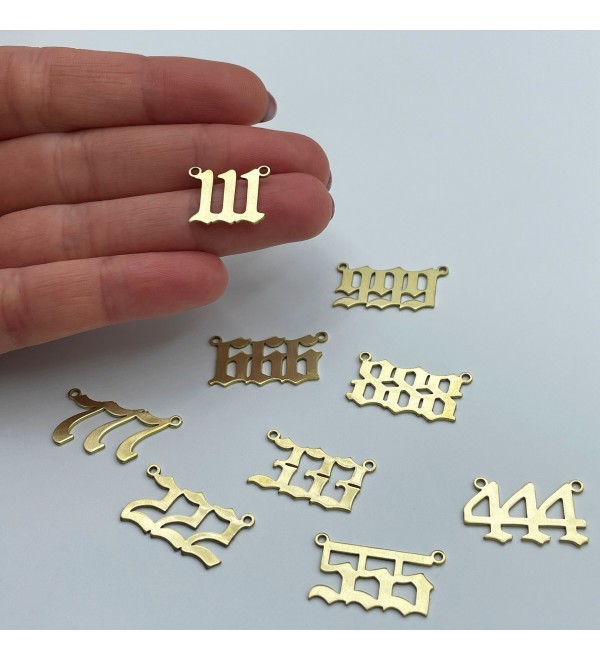 Raw Brass Angel Number Necklace, Angel Number Charm, Lucky Number Charm, Angel Number Bracelet, Laser Cut Jewelry Supplies RW-1493